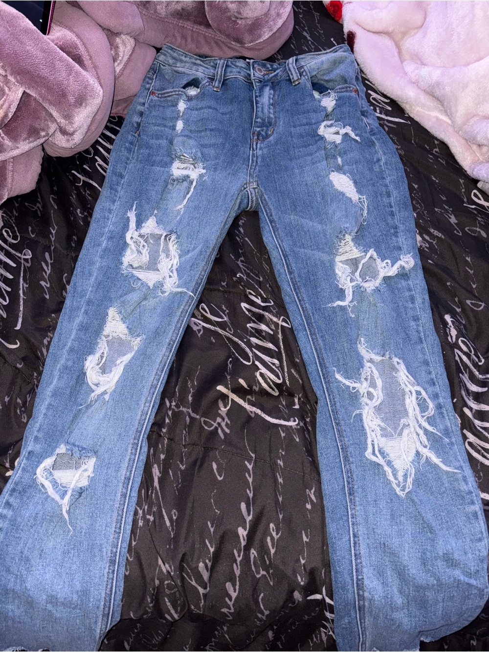 Women’s Distressed Blue Denim Jeans - Classic Ripped Style